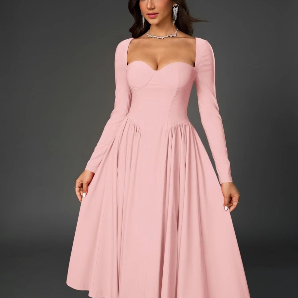 Chic Long Sleeve Pink Dress